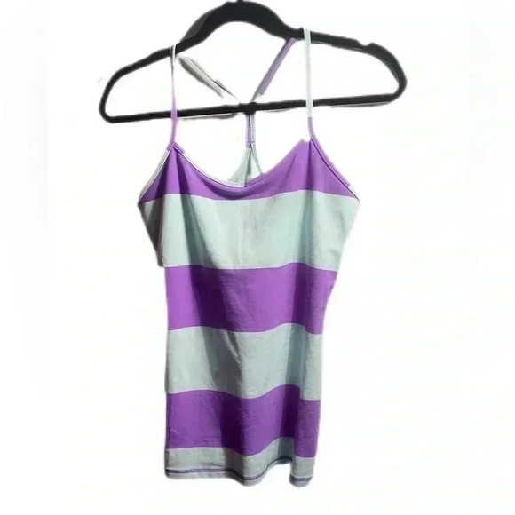 Lululemon power  Y bold stripe power purple yoga casual athletic trendy tank 10 - Picture 2 of 4